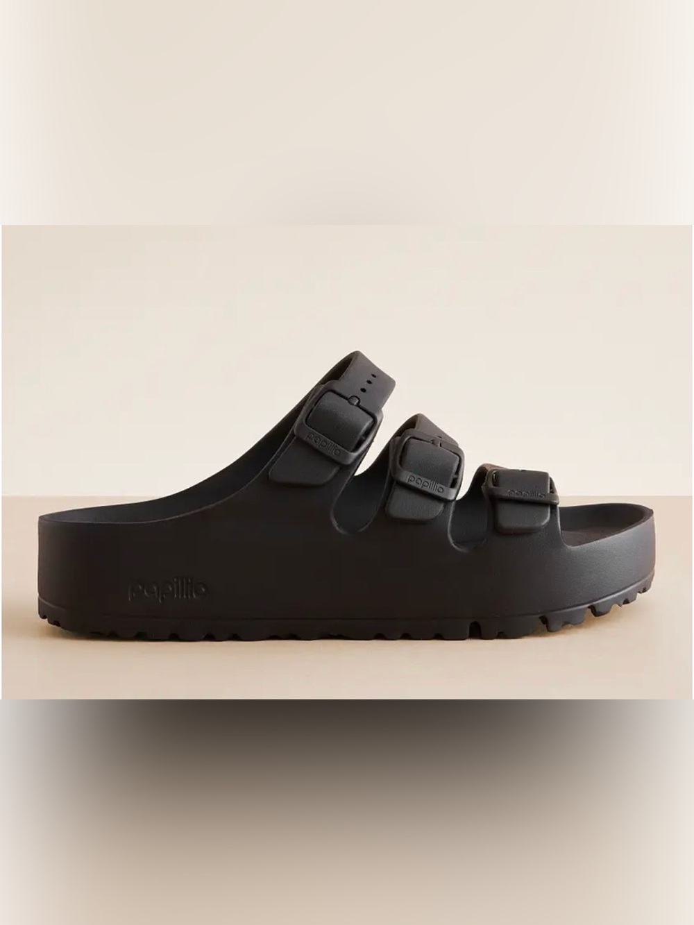 Papillio Black Triple-Buckle Platform Slide Sandal